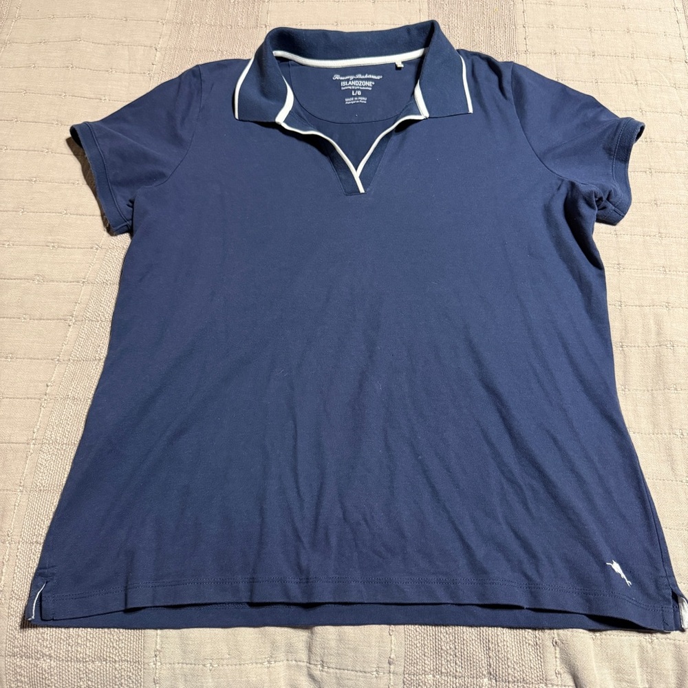 Tommy Bahama IslandZone Women's Navy Collared Polo Shirt Embroidered Logo L